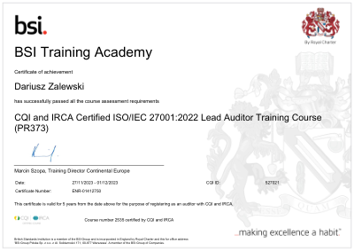 ISO/IEC 27001:2022 Lead Auditor certificate